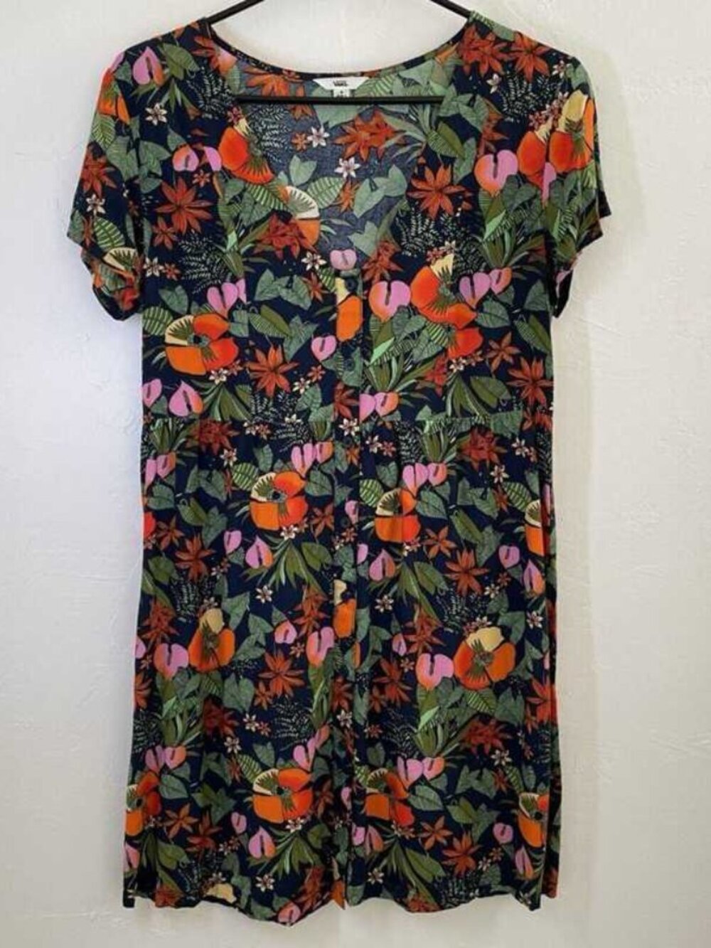 Navy Tropical Floral Short Sleeve Tunic Dress